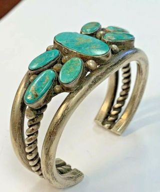 Heavy Vintage Native American Turquoise Sterling Silver Cuff Bracelet 43.  3 Grams