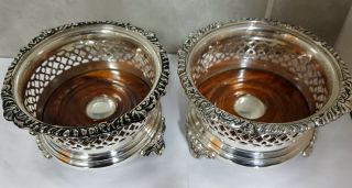 Pair Large Silver Plated Wine / Champagne Bottle Coasters.  Quality.