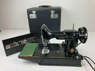 Vintage Singer 221 - 1 Featherweight Sewing Machine With Case & Acc.