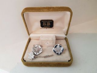 Vintage Sterling Silver Cufflinks Canadian Maple Leaf Tie Pin 925 Boxed Cufflink