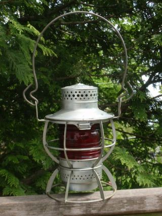 Antique Vintage Railroad Lamp Lantern Dressel Arlington N.  J.  Red Glass