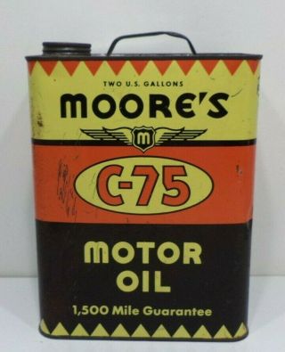 Vintage MOORE ' S 2 gallon MOTOR OIL CAN Graphic Sign Gas Station Wings Old 2