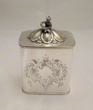 Fine Delicate 19th Century Silver Plated Tea Caddy - Chinese Man Handle