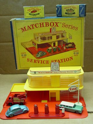 Vintage Matchbox Gift Set G - 10 Service Station With Cars Boxes Volkswagen Ford