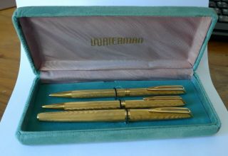 Vintage Set Gold Plated Waterman Fountain ballpoint pens mechanical pencil 8