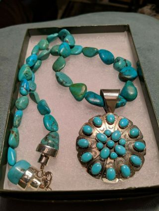 Vintage Dtr 925 Sterling Silver Jay King Turquoise Necklace With Pendant