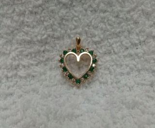 Vintage 14k Gold Heart Pendant With 11 Emeralds And 11 Diamonds