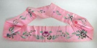 Fine Antique Chinese Embroidered Pink Silk Panel