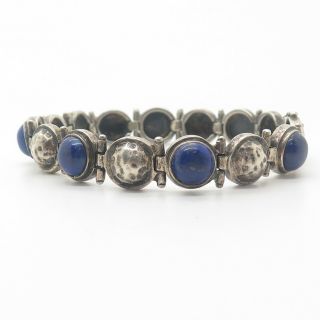 Vintage 925 Sterling Silver Real Lapis Lazuli Gemstone Link Bracelet 7 1/4 