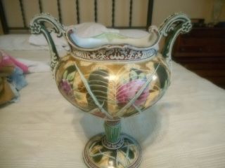 LARGE Antique Nippon Pedestal Vase Japan Ornate Gold 5