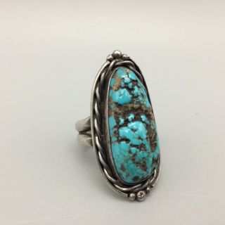 Vintage A Longer Turquoise And Sterling Silver Ring - Size 9.  5