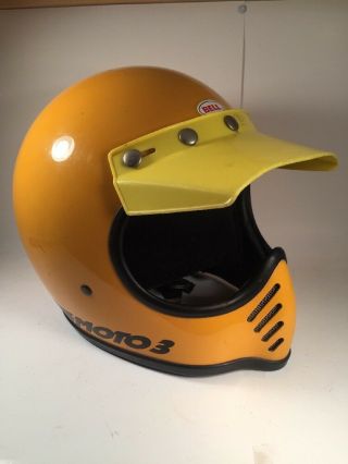 Bell Moto 3 Helmet Vintage Yellow Mx Motorcycle Dirt Racing Vtg 7 5/8 1980