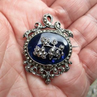 Stunning Georgian Silver Marcasite & Bristol Blue Glass Pendant Brooch