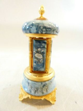 Rare Vintage Italian Romance 24k Gold Blue Flower Lipstick Carousel Music Box