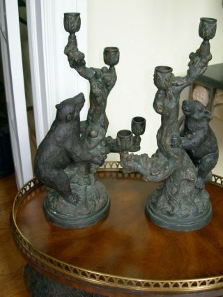Maitland Smith Vintage Patinated Bronze Bear on Branch Candle Holders 2