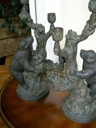 Maitland Smith Vintage Patinated Bronze Bear on Branch Candle Holders 4
