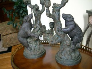 Maitland Smith Vintage Patinated Bronze Bear on Branch Candle Holders 5