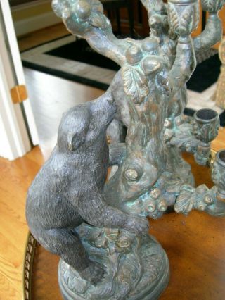 Maitland Smith Vintage Patinated Bronze Bear on Branch Candle Holders 6