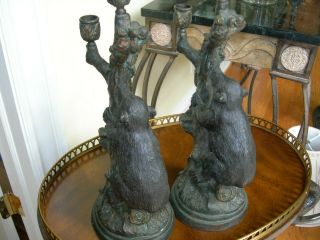 Maitland Smith Vintage Patinated Bronze Bear on Branch Candle Holders 7