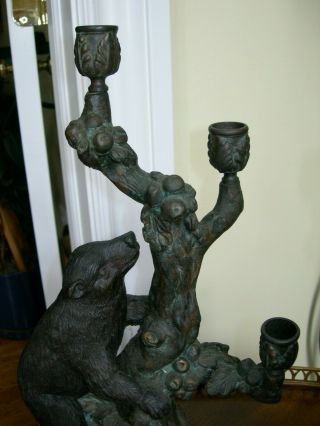 Maitland Smith Vintage Patinated Bronze Bear on Branch Candle Holders 8
