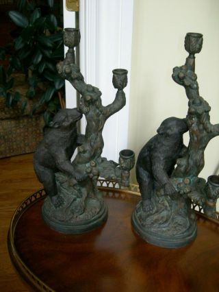 Maitland Smith Vintage Patinated Bronze Bear on Branch Candle Holders 9