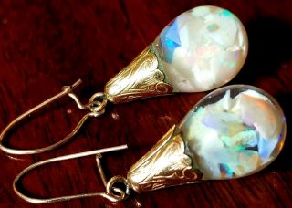 Gorgeous Authentic 14k Gold Floating Opal Earrings
