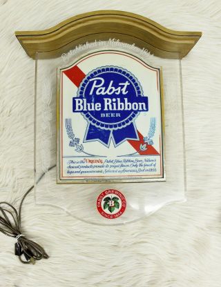 Vintage 1981 Pabst Blue Ribbon Beer Hanging Back Bar Lighted Sign 20 "