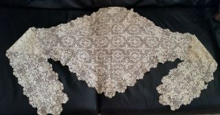 Antique Silk Tat Lace Shawl Wrap Late 1800 