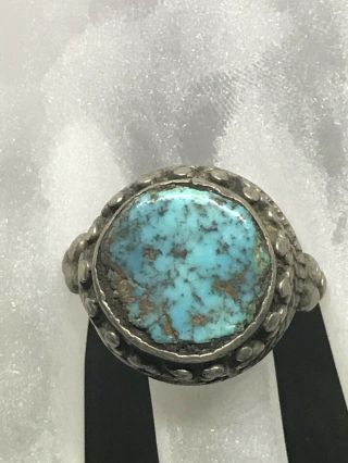 Antique Sterling Silver Turquoise 19/20thc Tibetan Tribal Ring Size 9