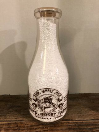 Rare Vintage Milk Bottle Trpq Quart Arps Jersey Farm Defiance Ohio