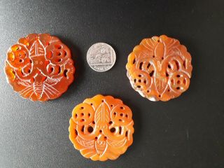 Good Group Of 3 X Qing Dynasty Chinese Antique Carnelian Carvings Late 19th C