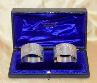 Antique Hallmarked Sterling Silver Butterflies Napkin Rings In Case 1896