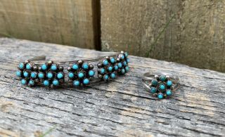 Vintage Native American Turquoise Jewelry Zuni Needlepoint Bracelet Ring Set