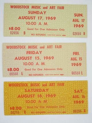 Vintage 3 Woodstock Music And Art Fair August 15,  16,  17 1969 Tickets