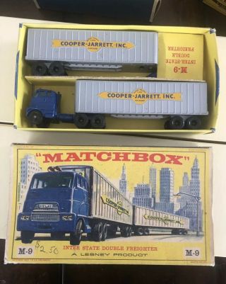 Vintage 1950s Matchbox Car M - 9 Inter State Double Freighter Nmib