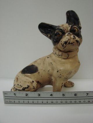 Antique Authentic Hubley Cast Iron French Bulldog Doorstop w/ Paint 11