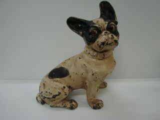 Antique Authentic Hubley Cast Iron French Bulldog Doorstop W/ Paint