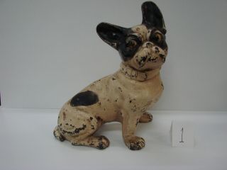 Antique Authentic Hubley Cast Iron French Bulldog Doorstop w/ Paint 5