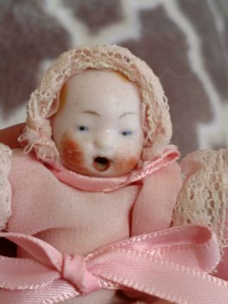 Antique German Bisque Baby Dolls Girl & Boy,  1 RARE Bottle Mouth 2 1/2 