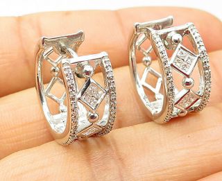 925 Sterling Silver - Diamonds Polished Petite Huggie Earrings - E5451