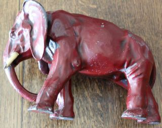 Vintage Hubley Dark Red Elephant Doorstop Htf Very Detailed