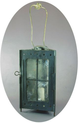 Antique Triangular Candle Lantern With Isinglass Windows