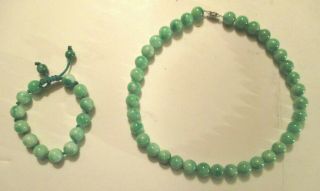 Antique / Vintage Chinese Apple Green Jadeite Jade Necklace/braclet