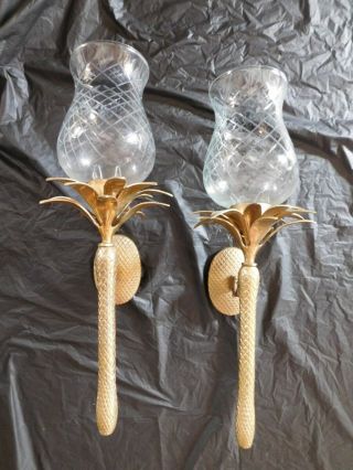 rare vintage brass candle holders Hollywood Regency mid century modern sconces 3