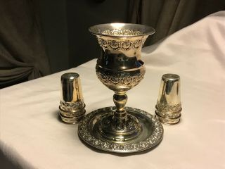 Vintage Sterling Silver 925 Ornate Floral Judaica Footed Kiddush Cup Goblet Set