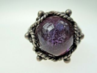 Estate Mexico Sterling Silver Amethyst Cabochon Poison Ring Sz 5.  75