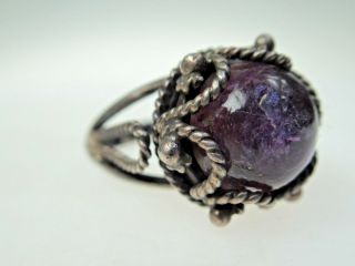 ESTATE MEXICO STERLING SILVER AMETHYST CABOCHON POISON RING SZ 5.  75 2