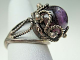 ESTATE MEXICO STERLING SILVER AMETHYST CABOCHON POISON RING SZ 5.  75 4