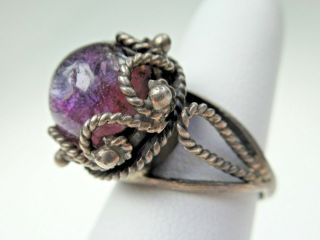ESTATE MEXICO STERLING SILVER AMETHYST CABOCHON POISON RING SZ 5.  75 5