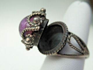 ESTATE MEXICO STERLING SILVER AMETHYST CABOCHON POISON RING SZ 5.  75 6